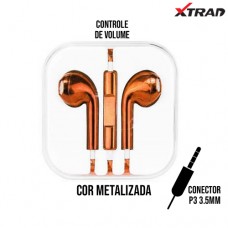 Fone de Ouvido P3 Earpod Controle de Volume e Microfone Metalizado Xtrad FH0066-M9 - Laranja